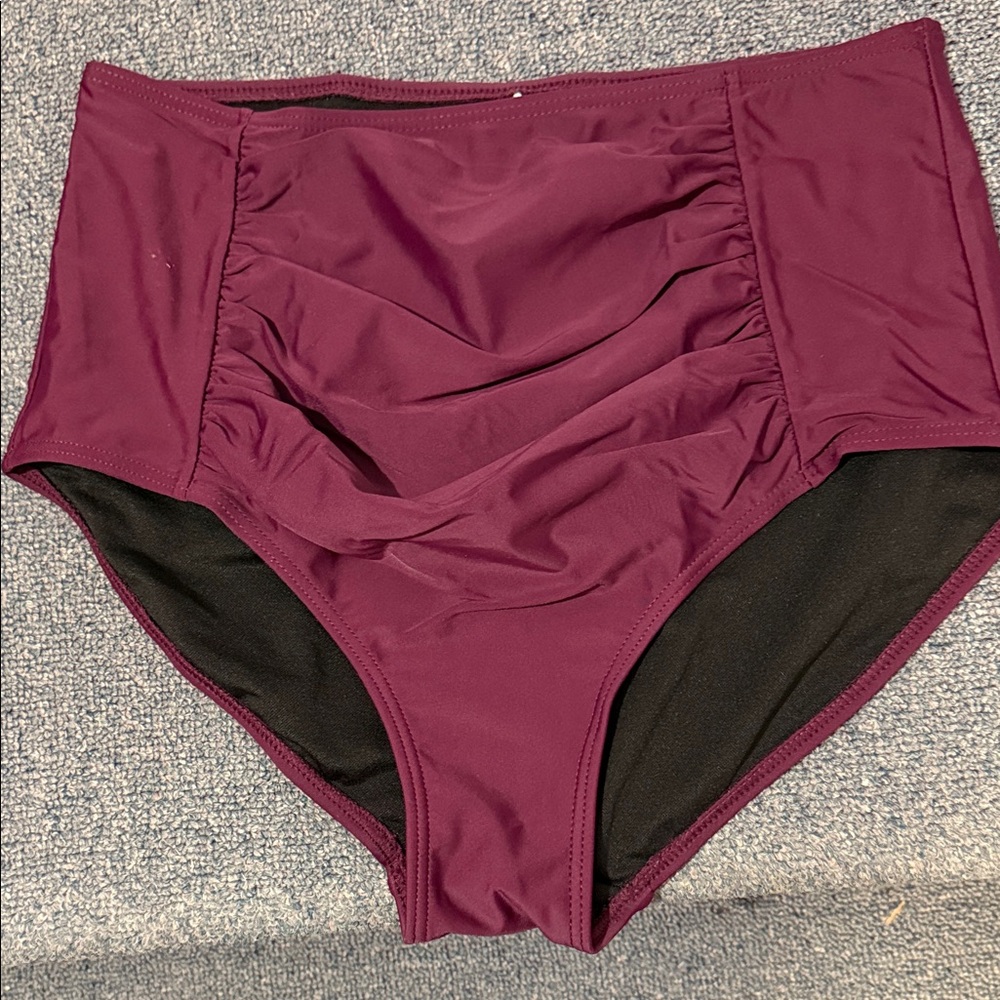 Women's High-Waisted Burgundy Swim Bottom